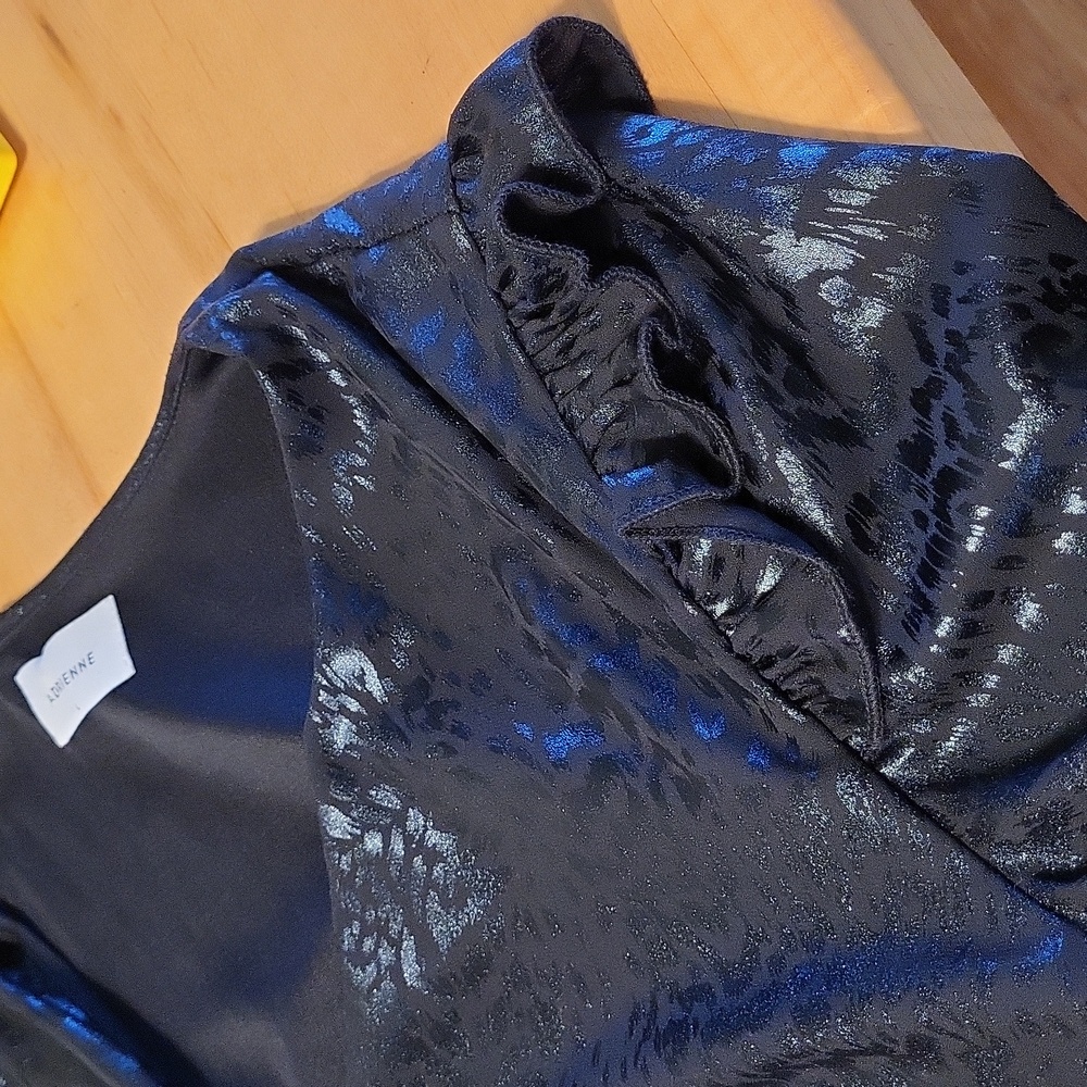 Adrienne Shiny Black Cheetah Print V Neck Long Sleeve Mini Dress Elastic Waist - Picture 8 of 8